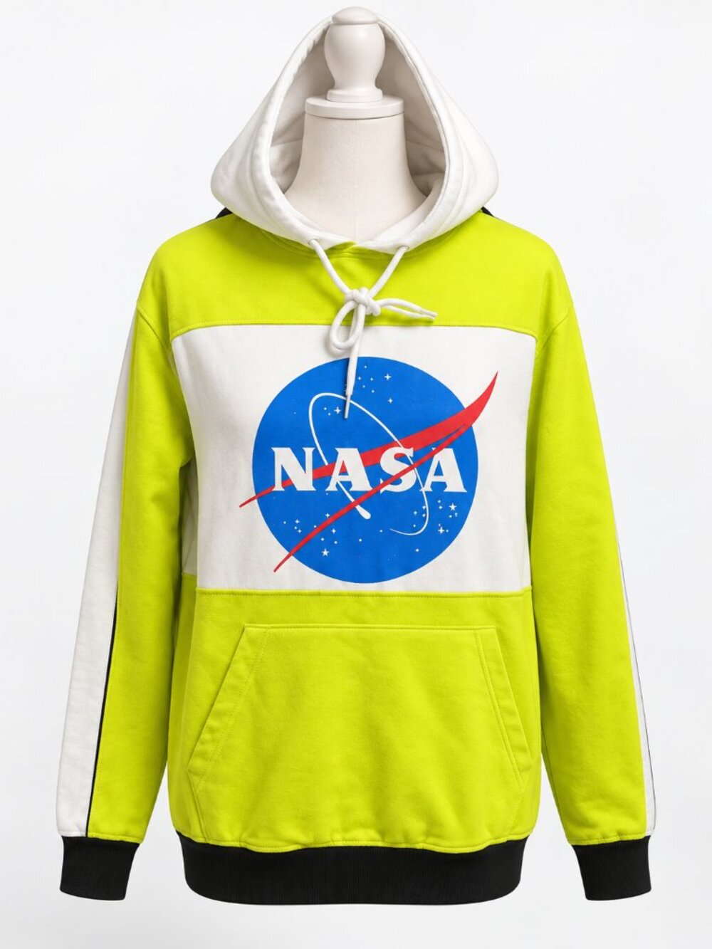 Chemistry NASA Colorblock Hoodie XS Neon Yellow White Graphic Pullover